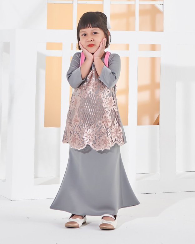 Baju Kurung Lace Anisa Kids - Blush Grey