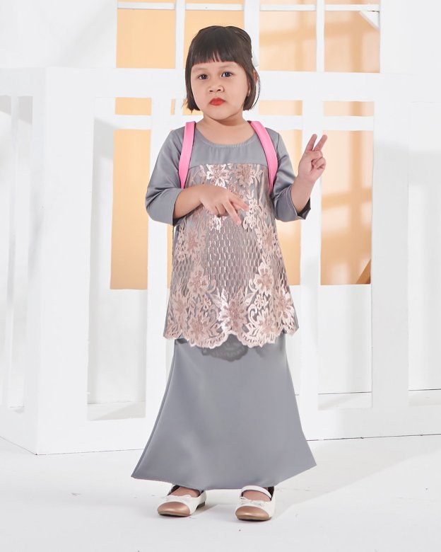 Baju Kurung Lace Anisa Kids - Blush Grey