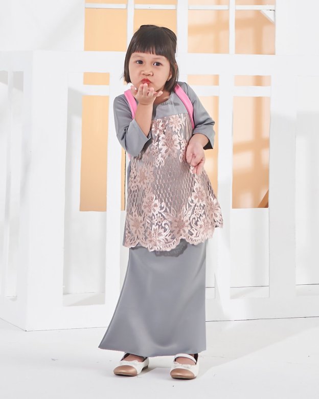 Baju Kurung Lace Anisa Kids - Blush Grey