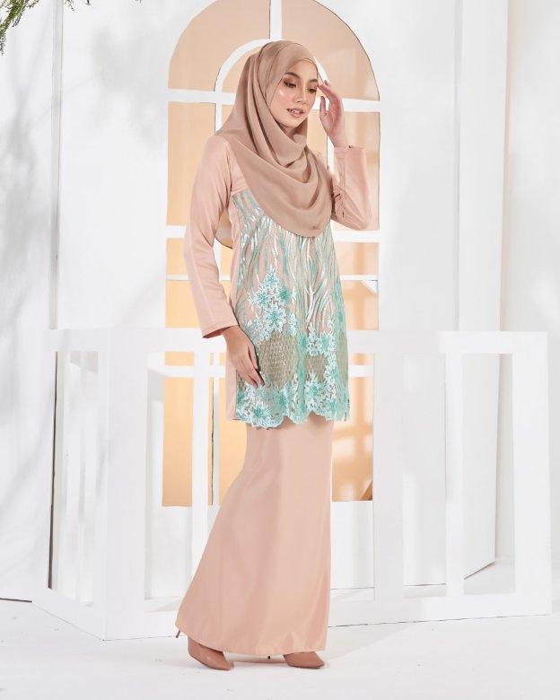 Baju Kurung Lace Anisa - Minty Peach