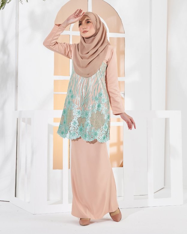 Baju Kurung Lace Anisa - Minty Peach