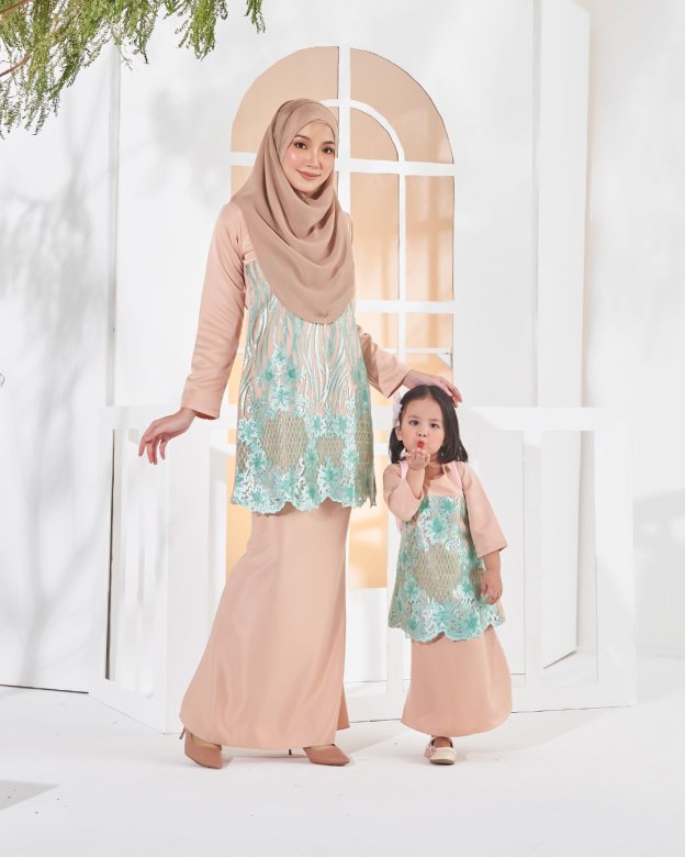 Baju Kurung Lace Anisa Kids - Minty Peach