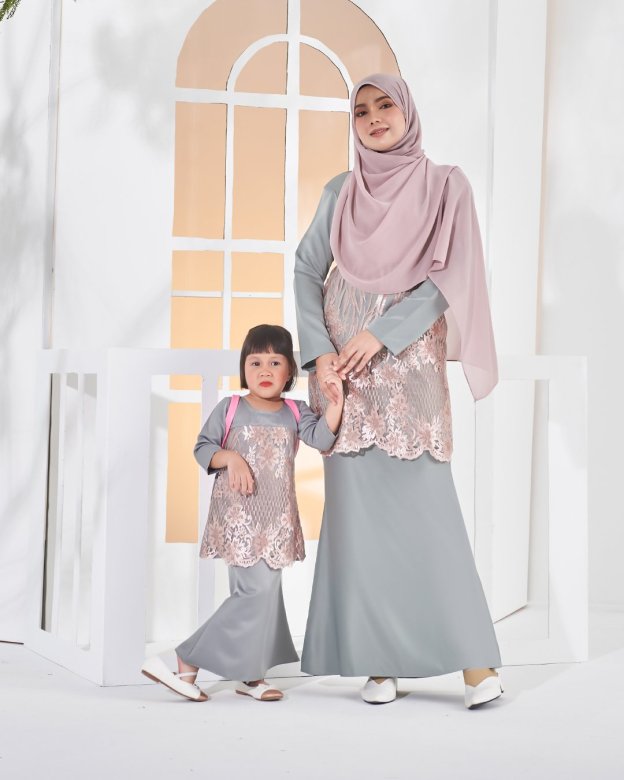 Baju Kurung Lace Anisa Kids - Blush Grey