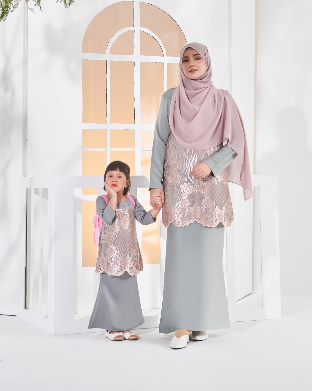 Baju Kurung Lace Anisa - Blush Grey