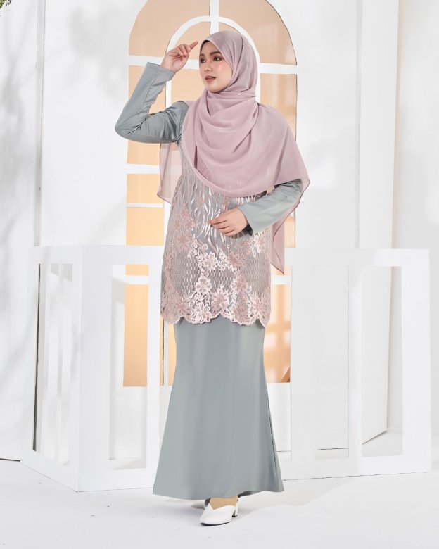 Baju Kurung Lace Anisa - Blush Grey