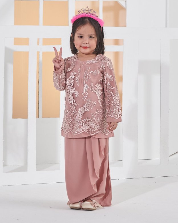 Baju Kurung Lace Pearl Adila Kids - Smoothies Pink