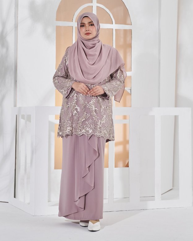Baju Kurung Lace Pearl Adila - Espresso Brown