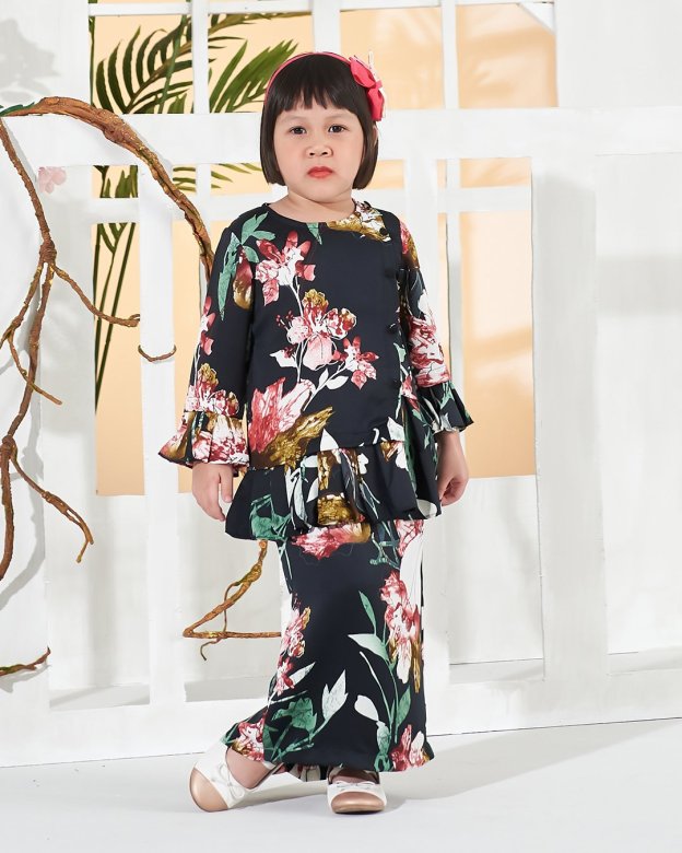 Baju Kurung Cardi Sharina Kids - Black
