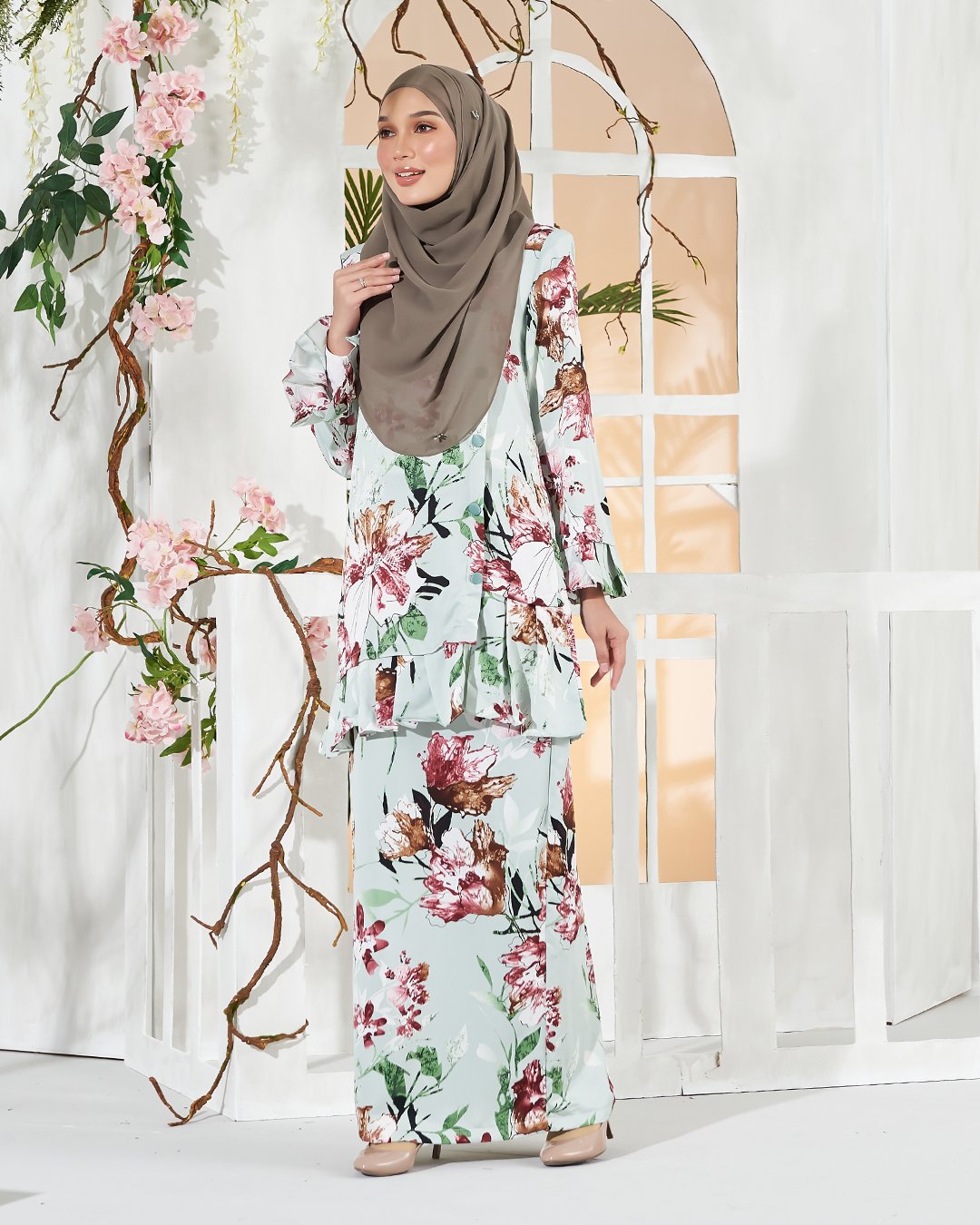 Baju Kurung Pleated Sharina - Aqua Green