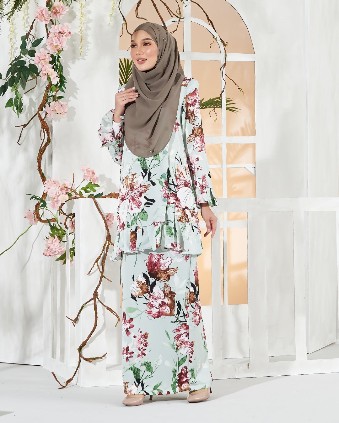 Baju Kurung Pleated Sharina - Aqua Green