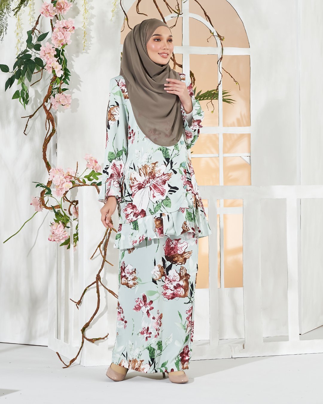 Baju Kurung Pleated Sharina - Aqua Green