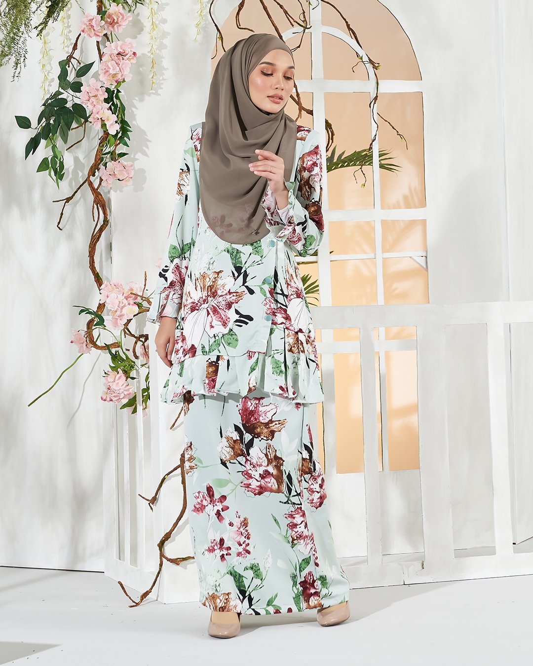 Baju Kurung Pleated Sharina - Aqua Green