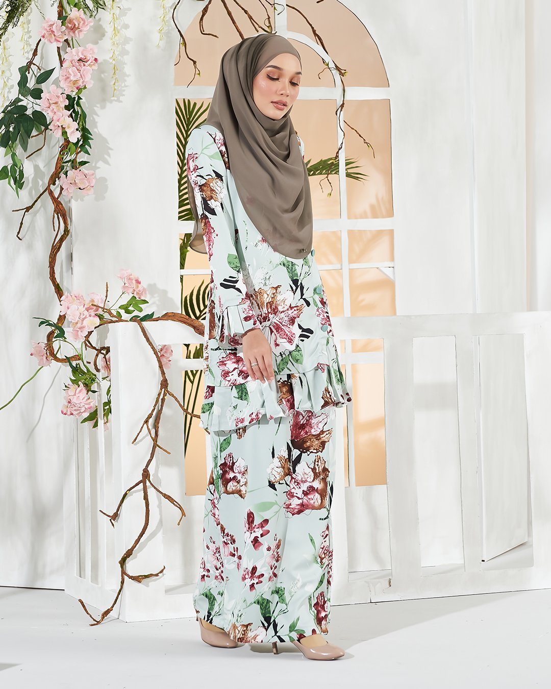 Baju Kurung Pleated Sharina - Aqua Green