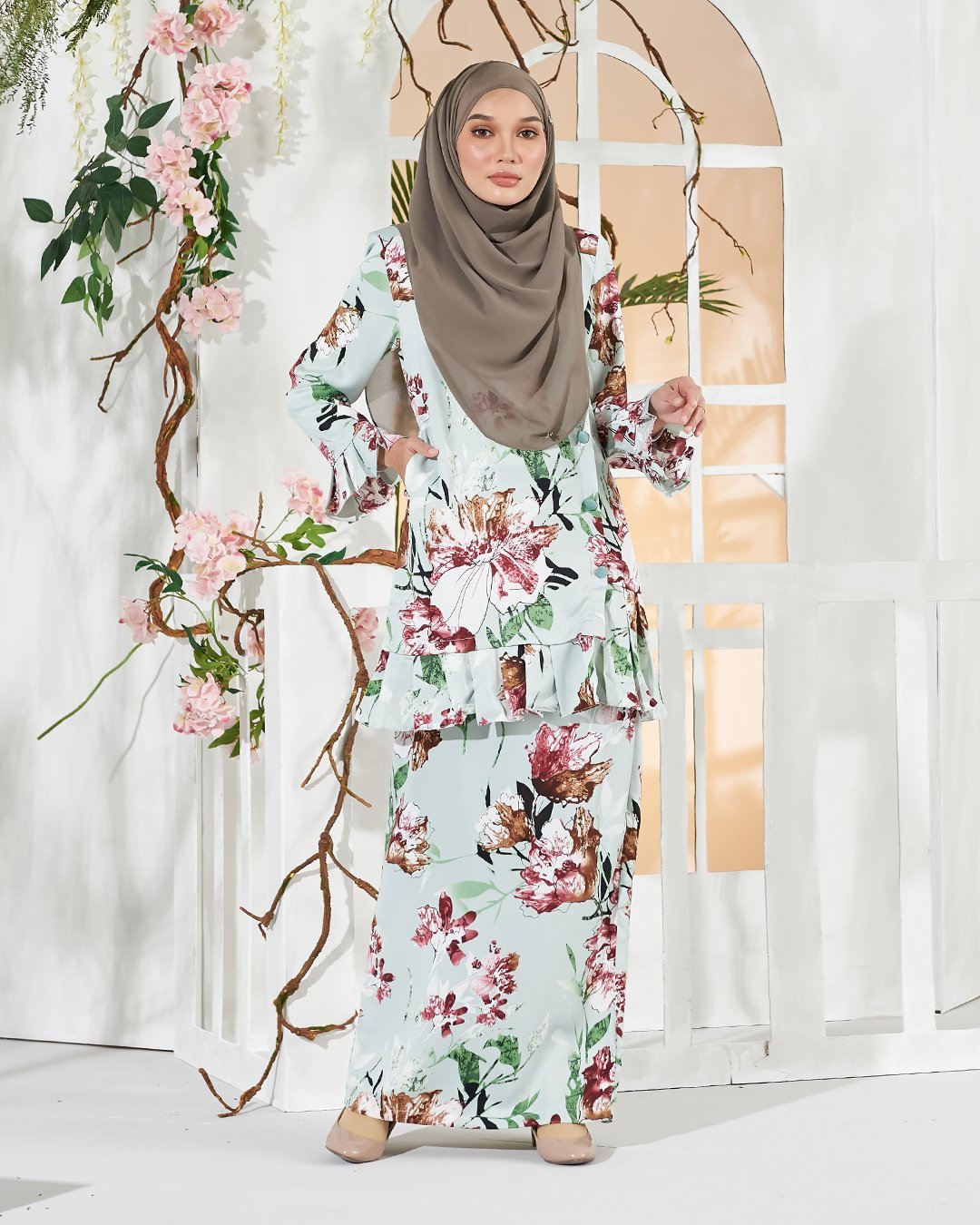 Baju Kurung Pleated Sharina - Aqua Green