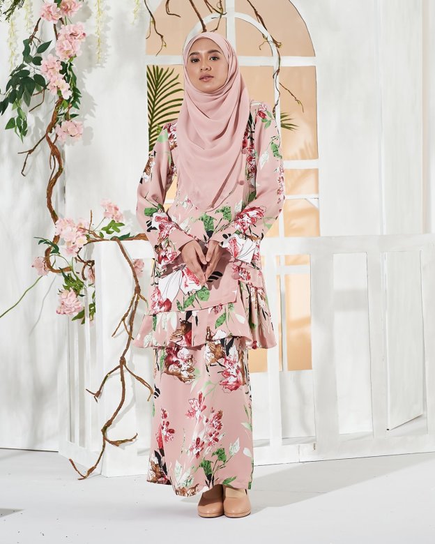 Baju Kurung Pleated Sharina - Salmon Pink