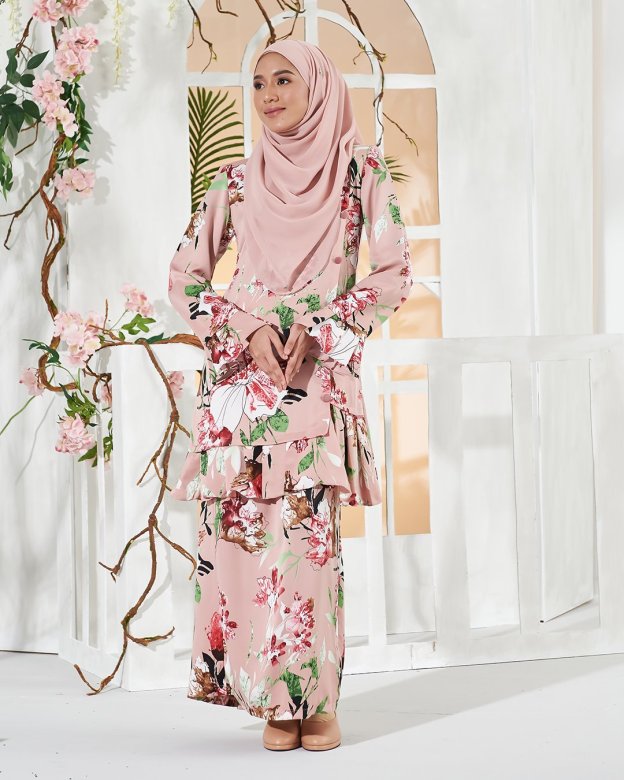 Baju Kurung Pleated Sharina - Salmon Pink