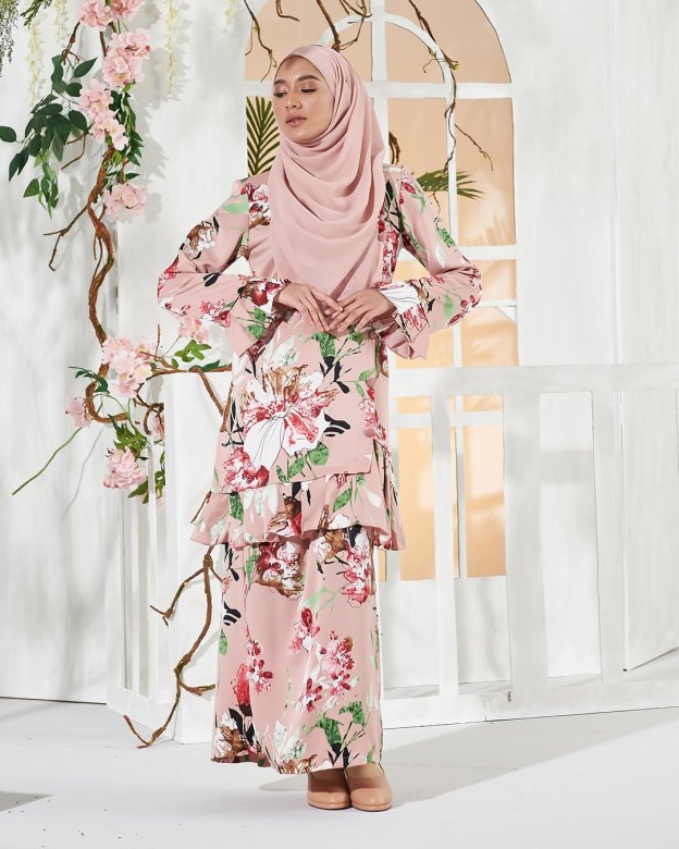 Baju Kurung Pleated Sharina - Salmon Pink