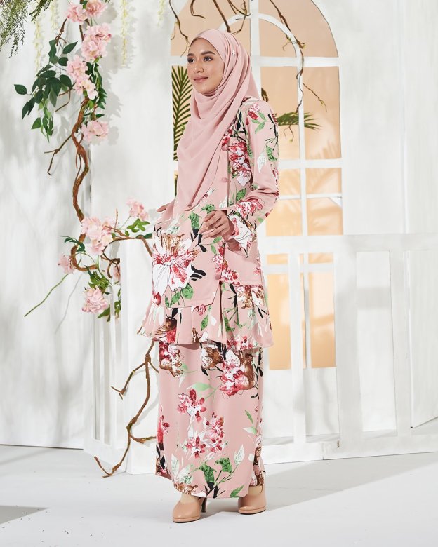 Baju Kurung Pleated Sharina - Salmon Pink