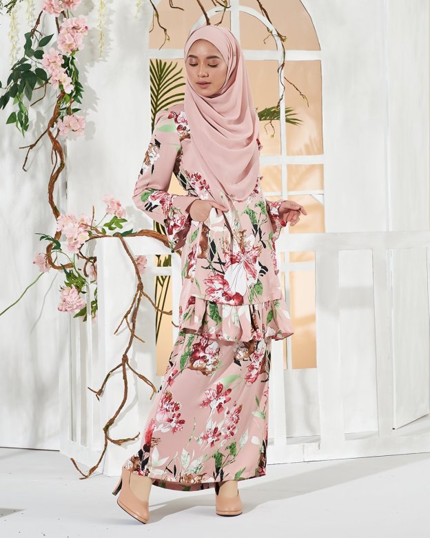 Baju Kurung Pleated Sharina - Salmon Pink