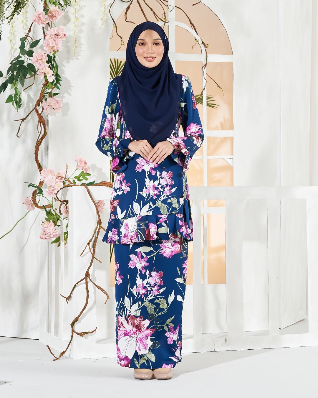 Baju Kurung Pleated Sharina - Navy Blue