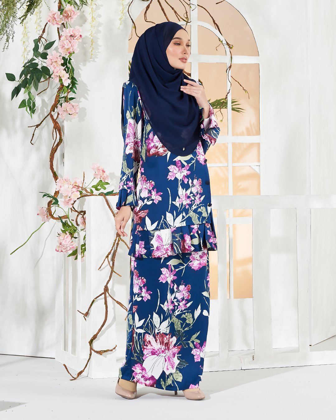 Baju Kurung Pleated Sharina - Navy Blue