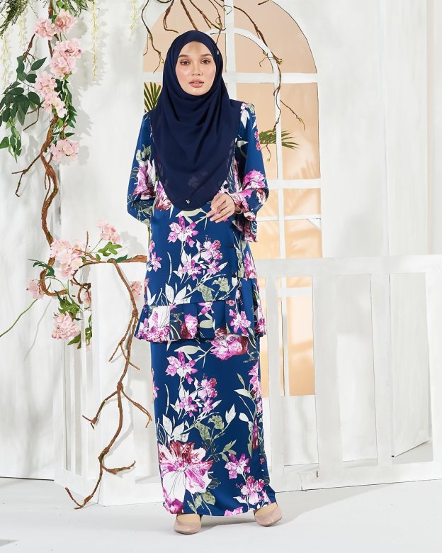Baju Kurung Pleated Sharina - Navy Blue