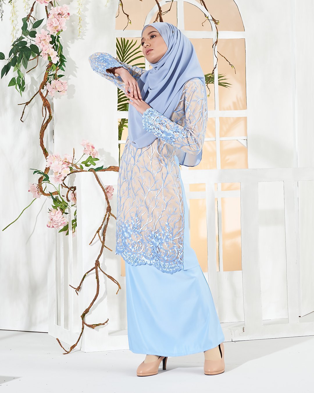 Baju Kurung Lace Aifa - Elsa Blue