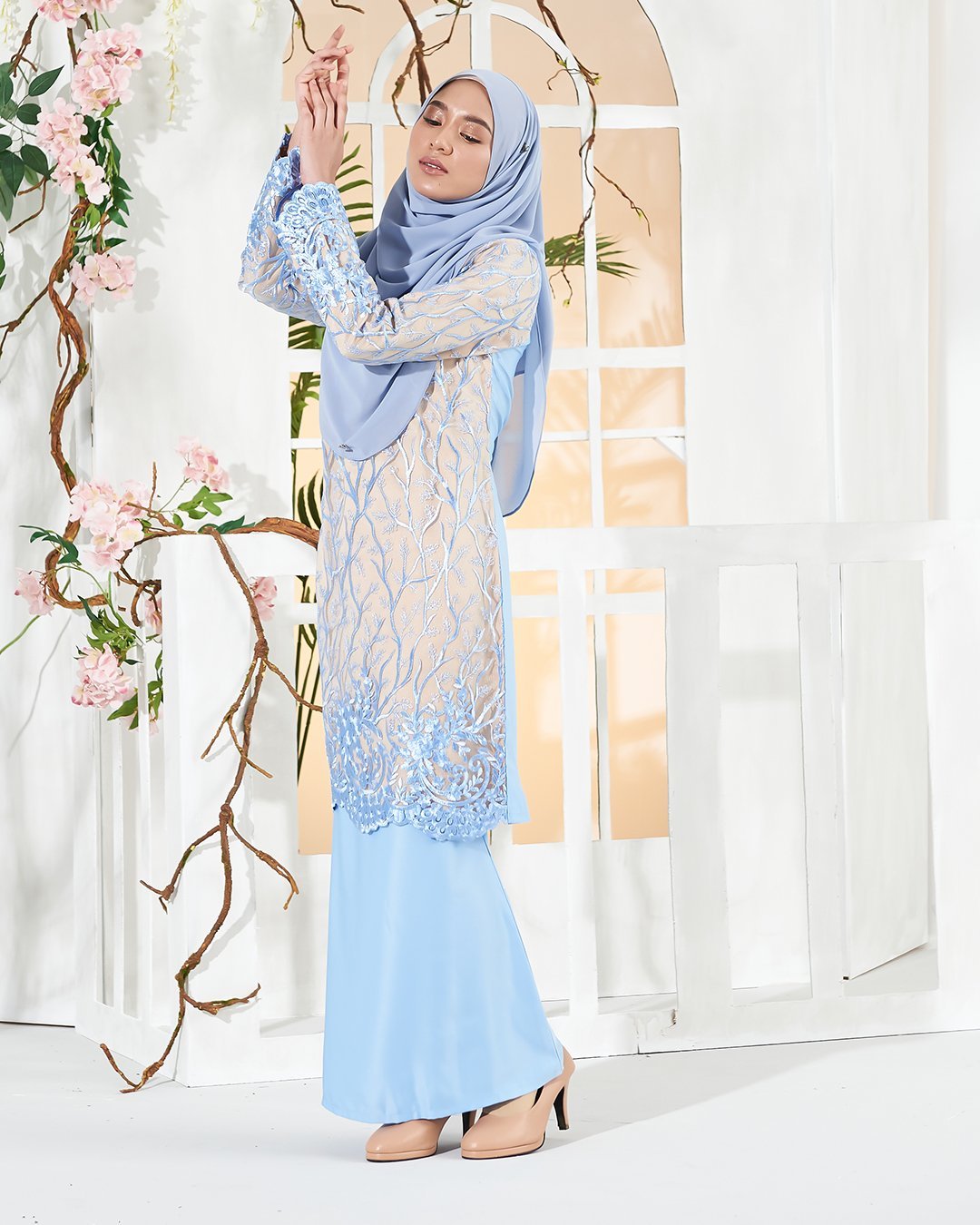 Baju Kurung Lace Aifa - Elsa Blue