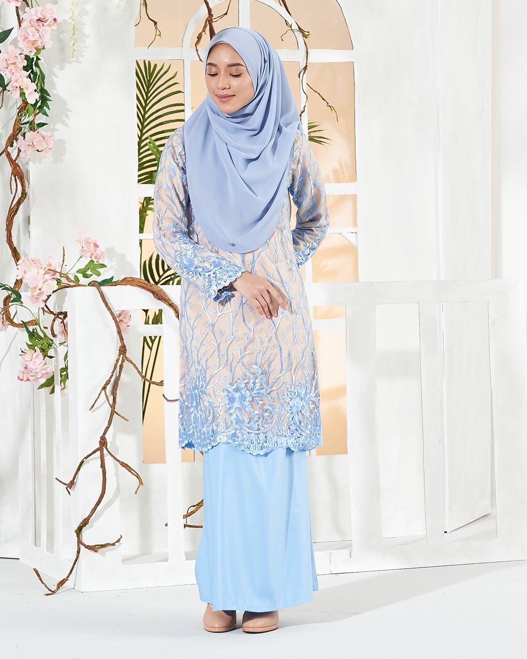Baju Kurung Lace Aifa - Elsa Blue