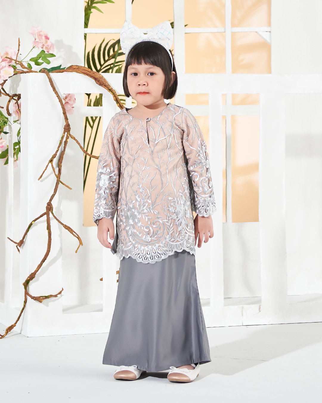 Baju Kurung Lace Aifa Kids - Latte Smoke