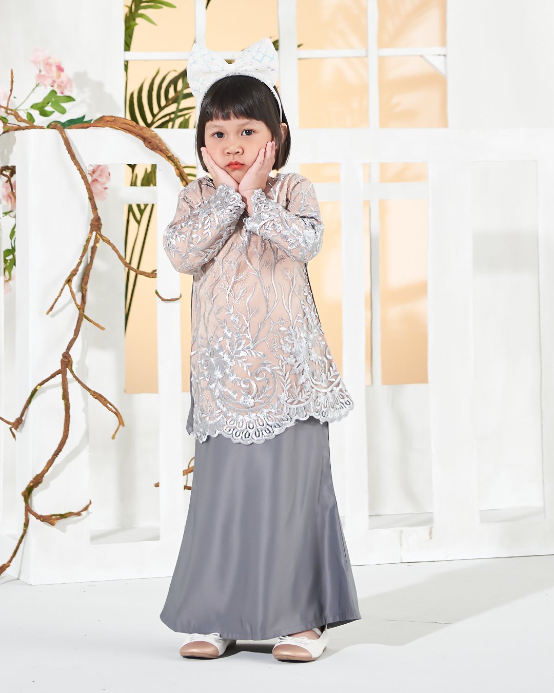 Baju Kurung Lace Aifa Kids - Latte Smoke
