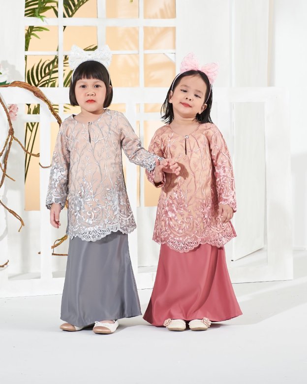Baju Kurung Lace Aifa Kids - Latte Smoke