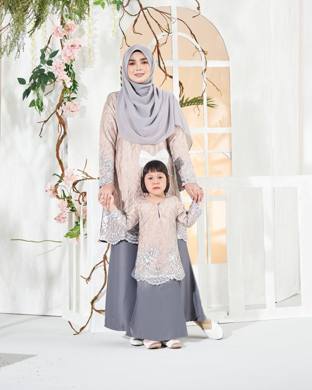 Baju Kurung Lace Aifa Kids - Latte Smoke