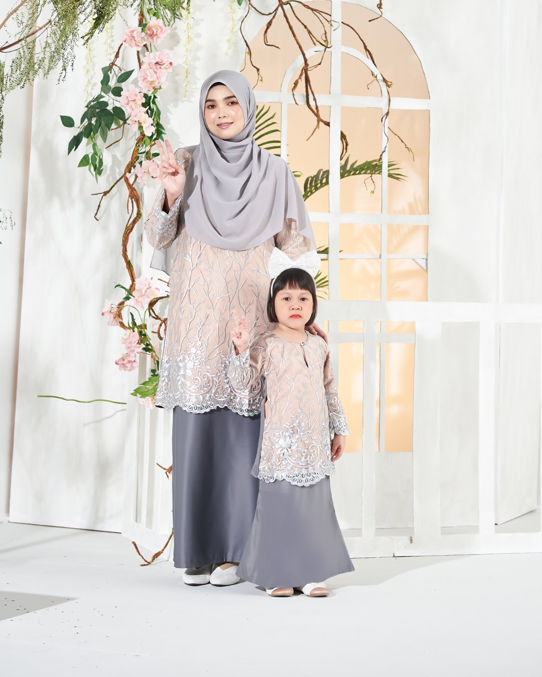 Baju Kurung Lace Aifa Kids - Latte Smoke