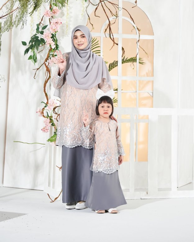 Baju Kurung Lace Aifa Kids - Latte Smoke