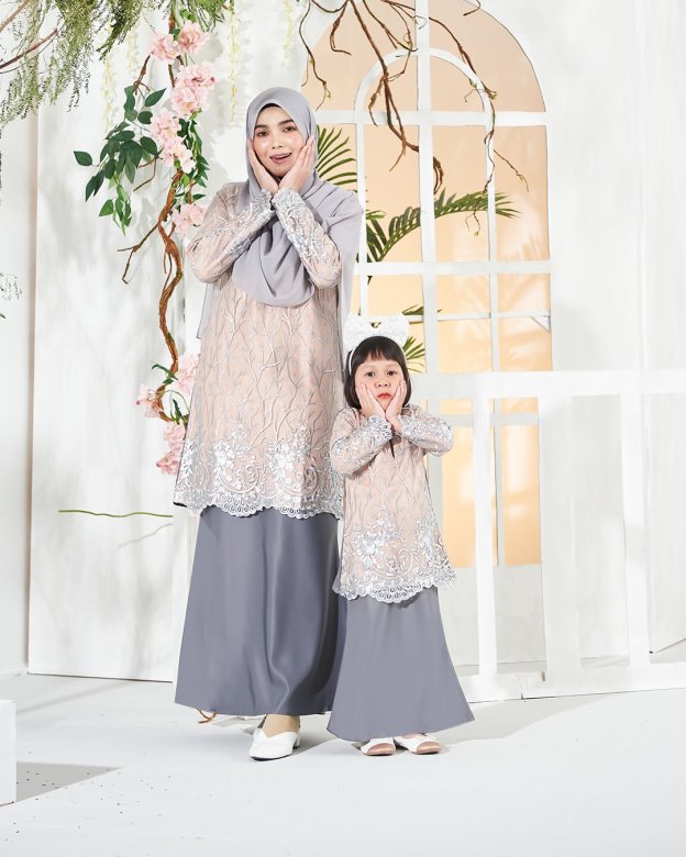 Baju Kurung Lace Aifa Kids - Latte Smoke