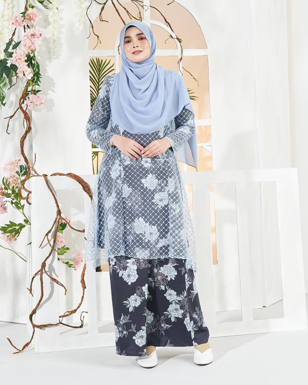 Baju Kurung Lace Brenna - Soft Blue