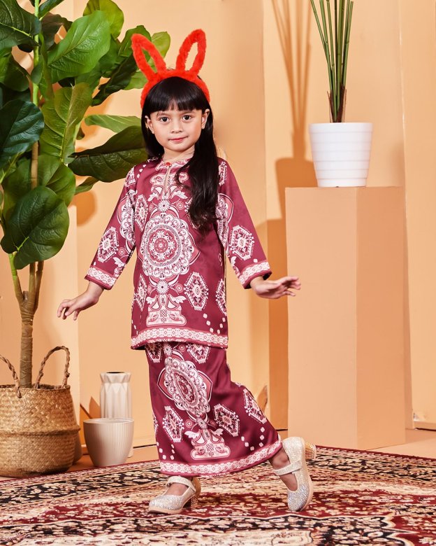 Baju Kurung Moden Zofya Kids - Maroon