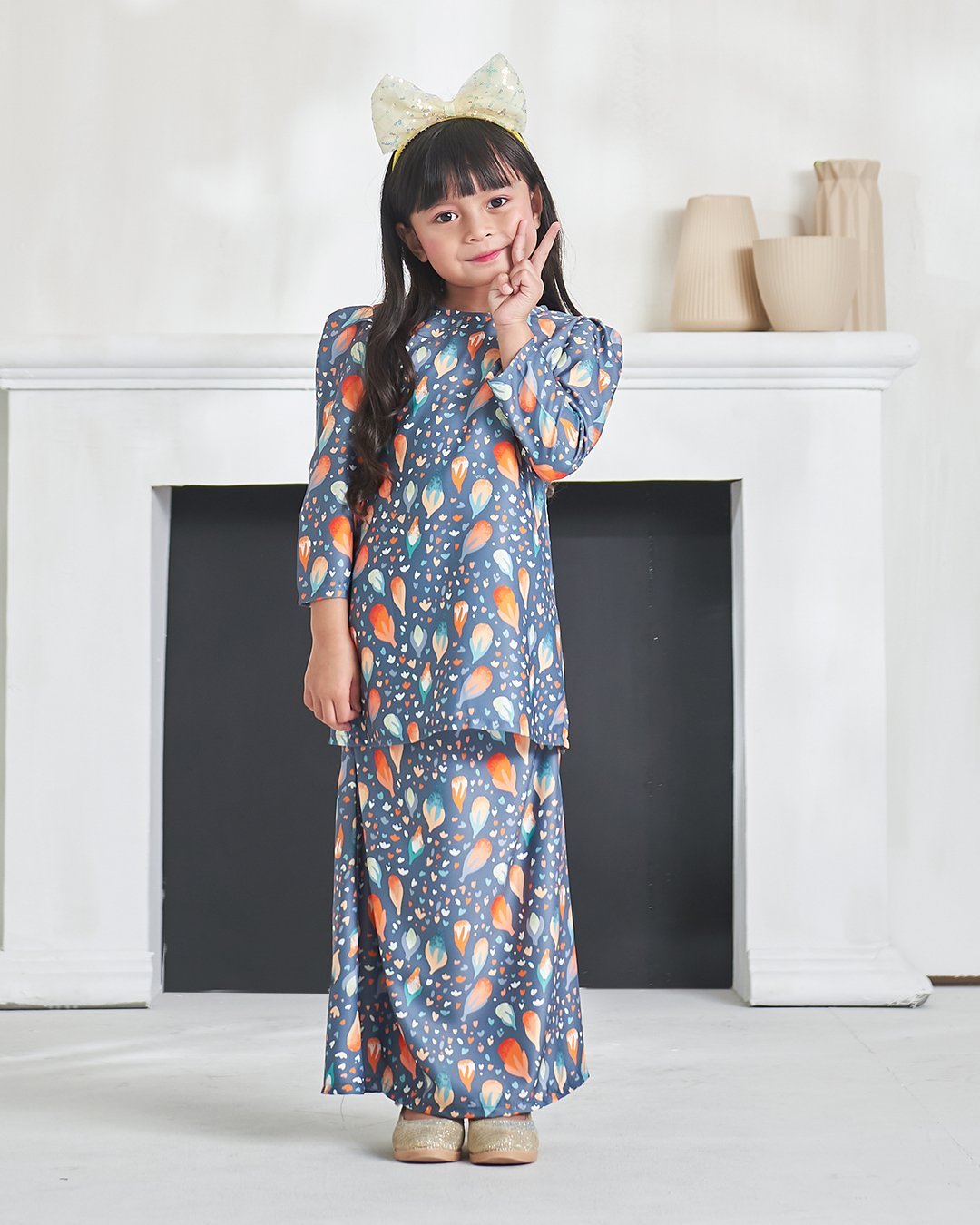 Baju Kurung Puffy Anna Kids - Dark Teal