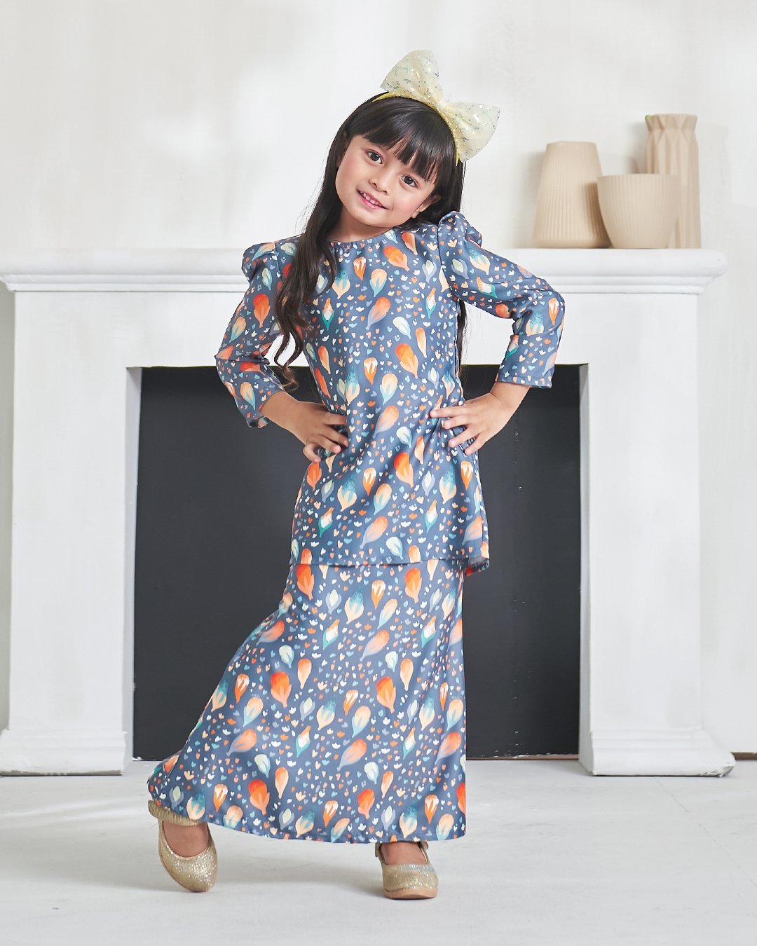 Baju Kurung Puffy Anna Kids - Dark Teal