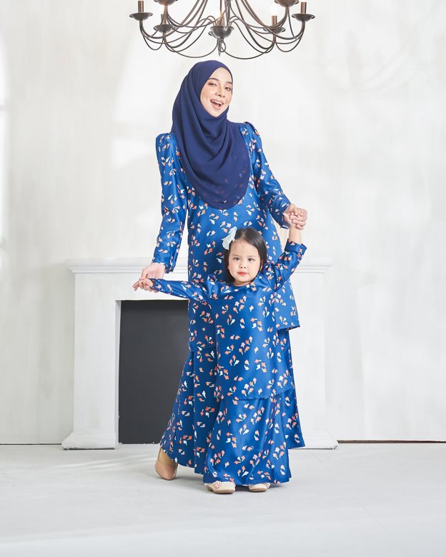 Baju Kurung Puffy Aileen Kids - Navy Blue