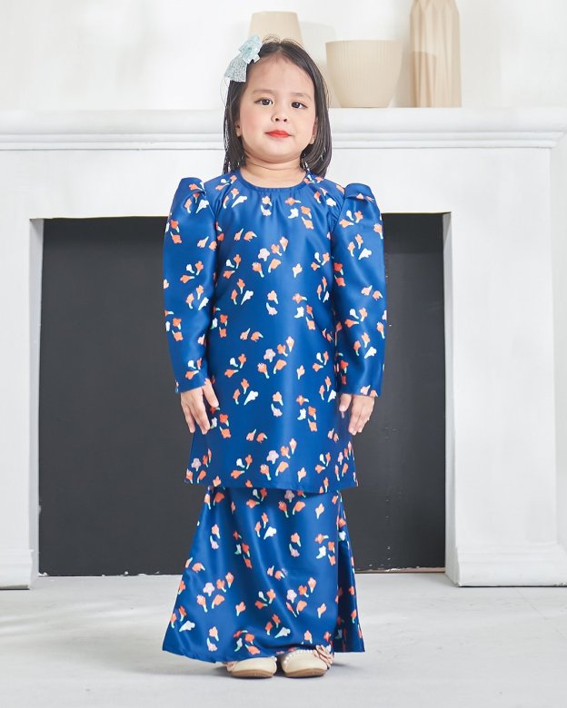 Baju Kurung Puffy Aileen Kids - Navy Blue