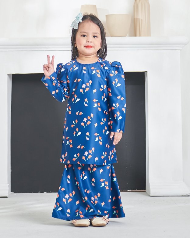 Baju Kurung Puffy Aileen Kids - Navy Blue