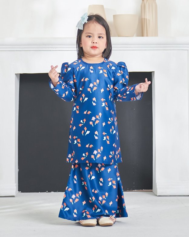Baju Kurung Puffy Aileen Kids - Navy Blue