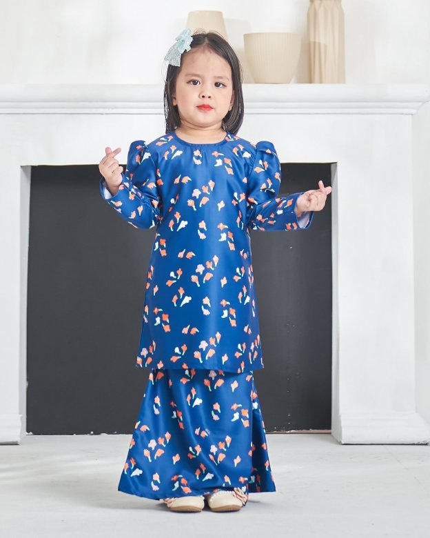 Baju Kurung Puffy Aileen Kids - Navy Blue