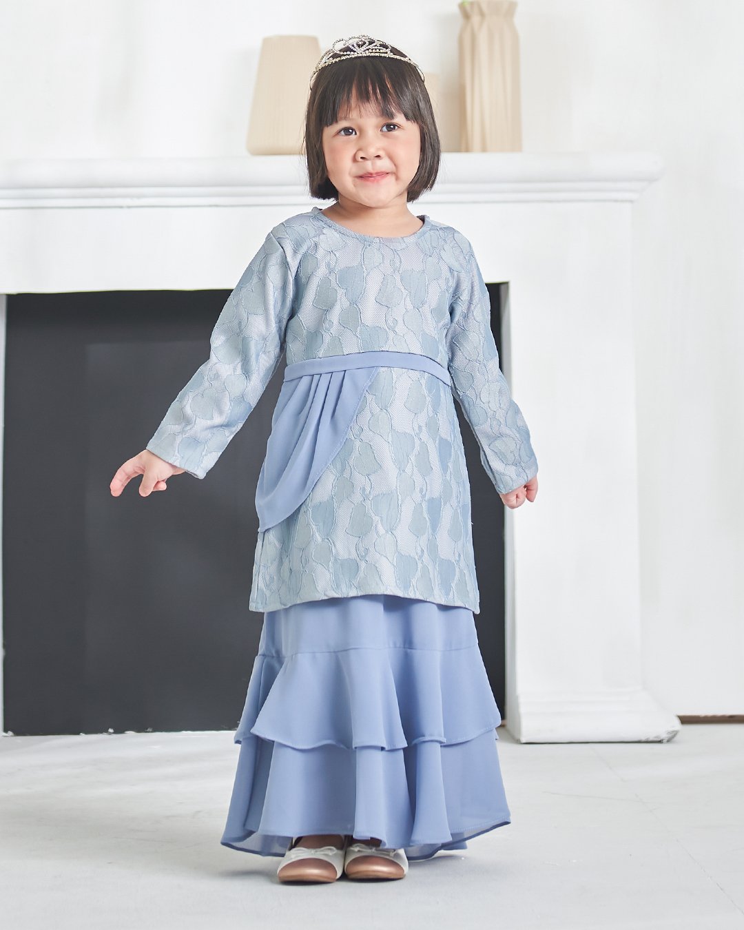 Baju Kurung Athilah Kids - Steel Blue