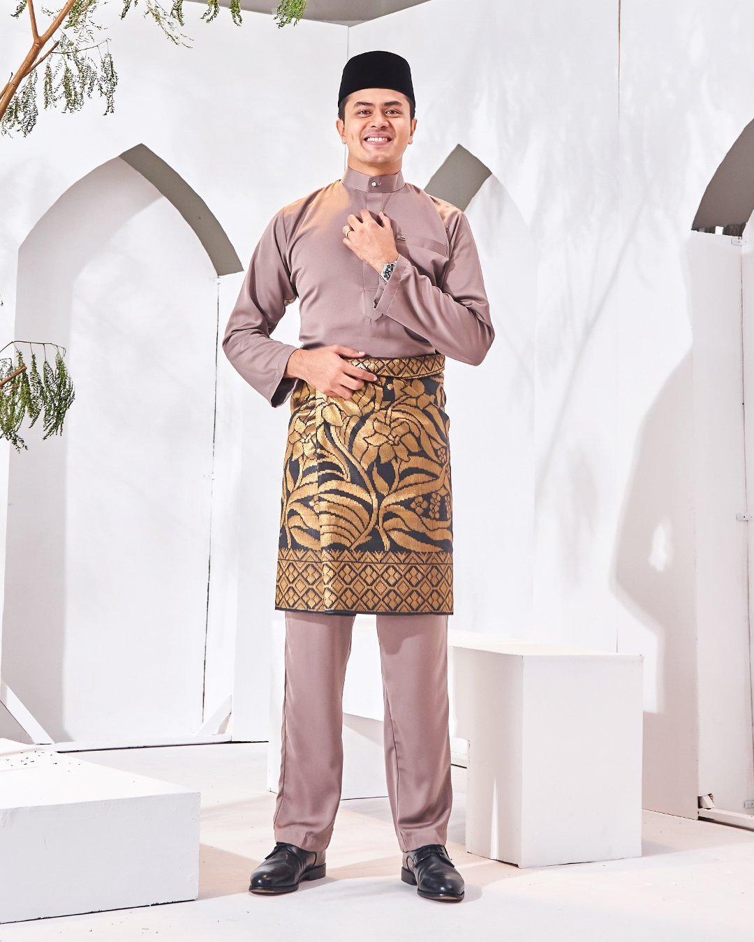 Baju Melayu Isa Slim Fit - Ash Mocha