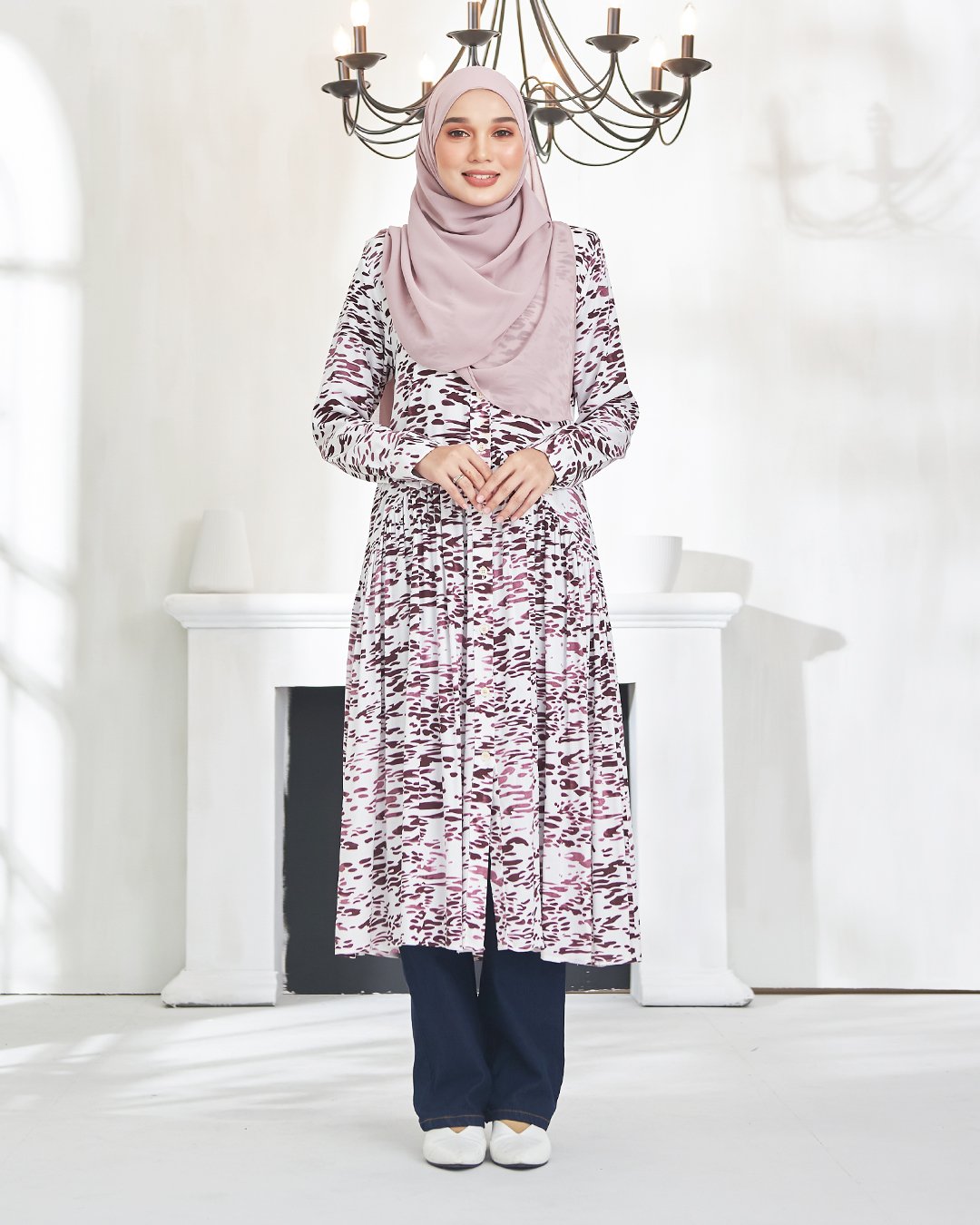 Dress Medi Qamila - White Maroon