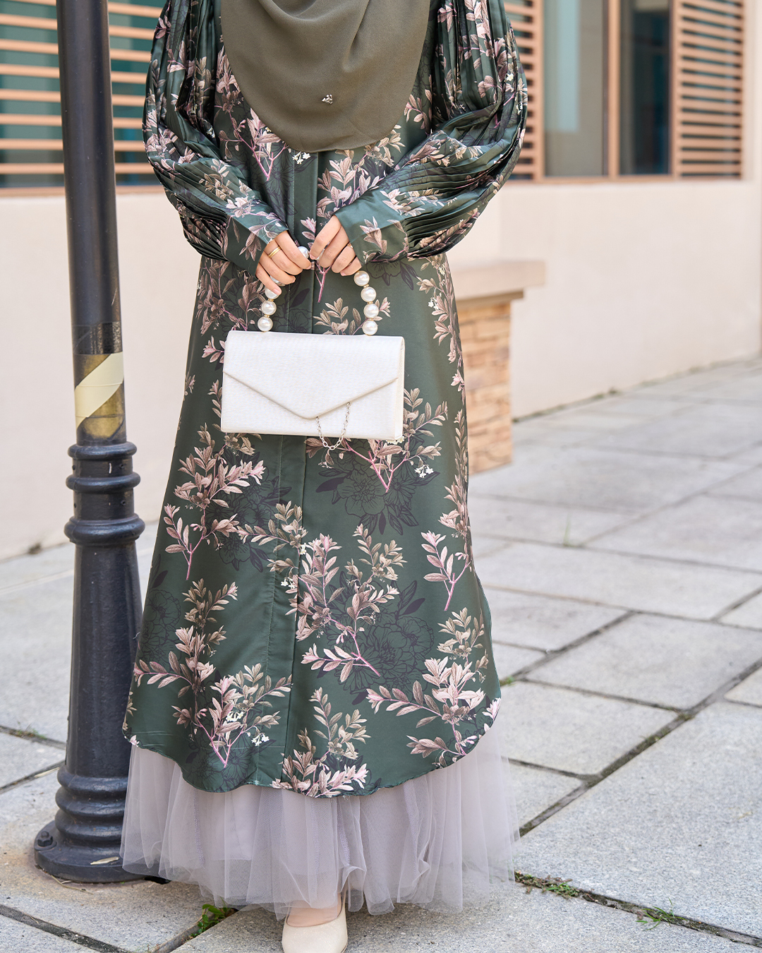 Medi Dress Satin Pleated Lyca Baloon Sleeve – Primrose Emerald Green