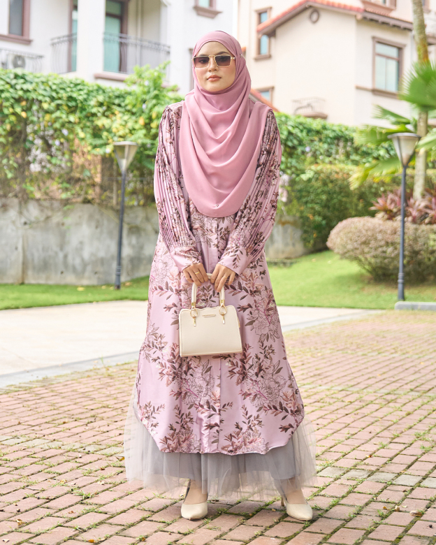 Medi Dress Satin Pleated Lyca Baloon Sleeve – Primrose Pink